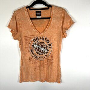Harley‎ davidson v neck short sleeve shirt Womens Size M Orange Texas Motorcycle